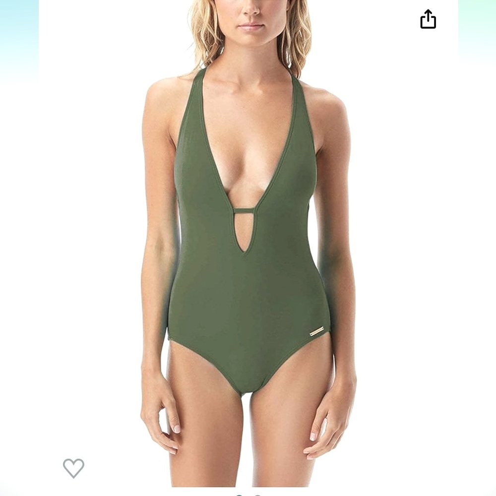 Vince Camuto Olive SZ 12 Plunge One-Piece Swimsuit